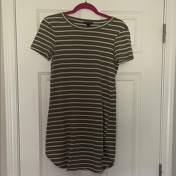 Love Ari Olive Green Striped Dress - Picture 1 of 2
